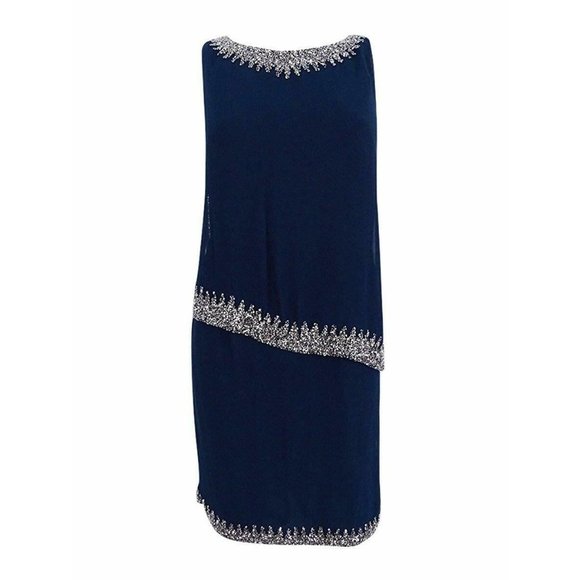 J Kara Sleeveless Bead Trim Popover Dress 270$ SIZE 6 - Picture 3 of 10